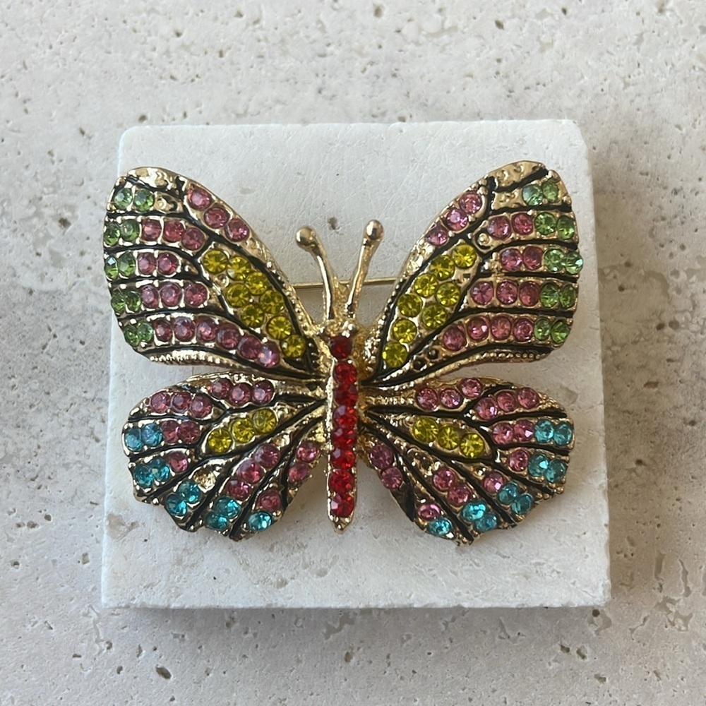 Macy's Butterfly Brooch Enamel Zircon Statement Pin